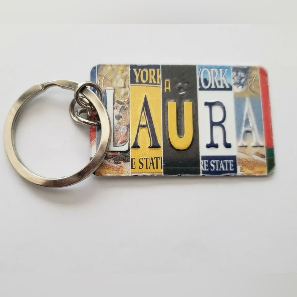New Multi-State License Plate Name Charm Keychain:LAURA